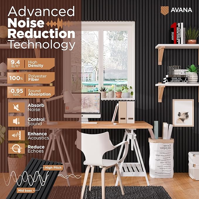 Avana Acoustic Wood Wall Panels – 94.4 x 12.6 Inch Black Oak Acoustic Panels 2 - Image 5