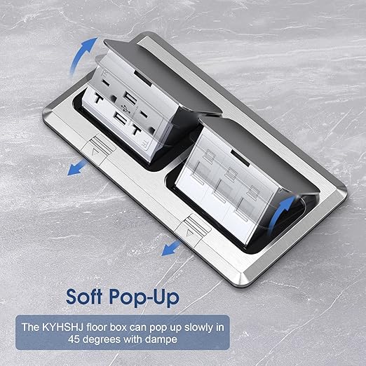 KYHSHJ Dual Pop-Up Floor Electrical Outlet Box Kit，20 Amp Stainless Steel USB - Image 3