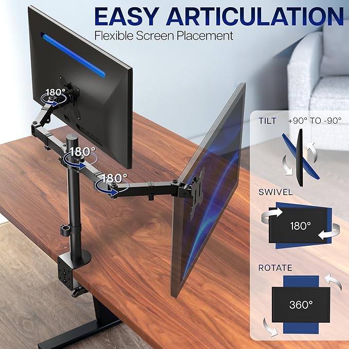 VIVO Dual Monitor Desk Mount, Holds 2 Computer Screens up to 30 inches and - Image 3