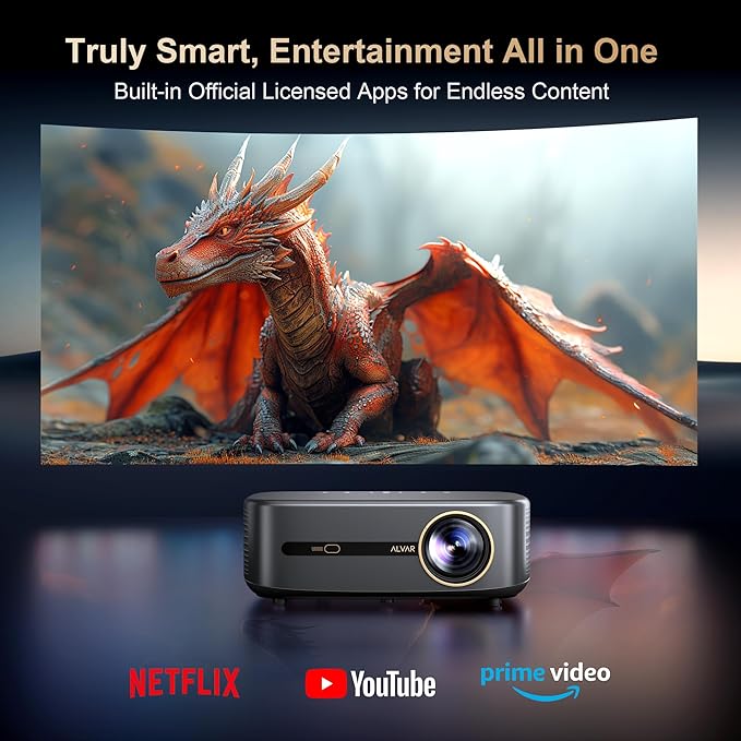 Alvar Smart Projector with WiFi 6 and Bluetooth 5.3, 50W Speakers, NetfIix - Image 2