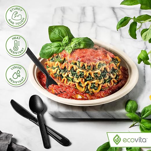 Ecovita 100% Compostable Forks Spoons Knives Cutlery Combo Set - Image 4