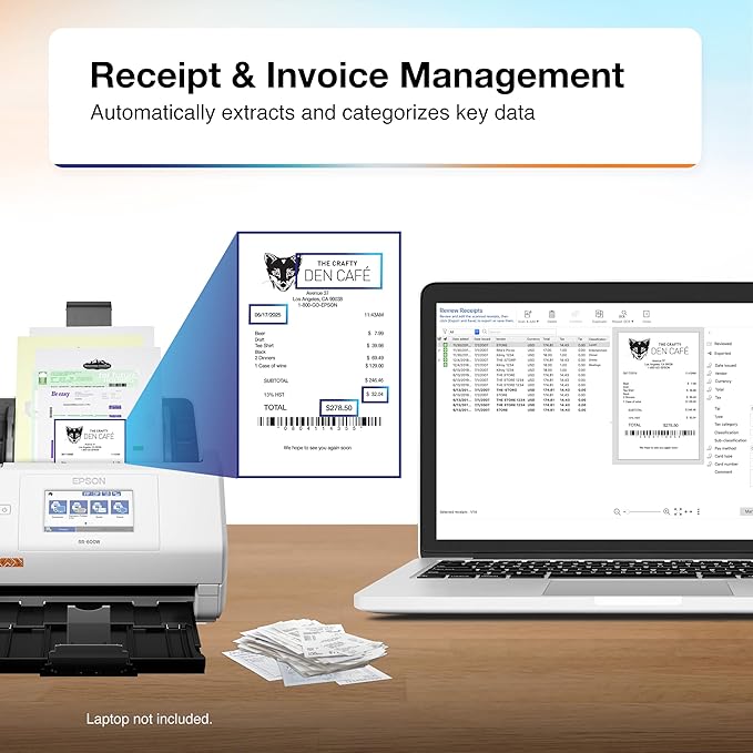 Epson RapidReceipt RR-600W Wireless Desktop Color 2-Sided Receipt & Document - Image 3