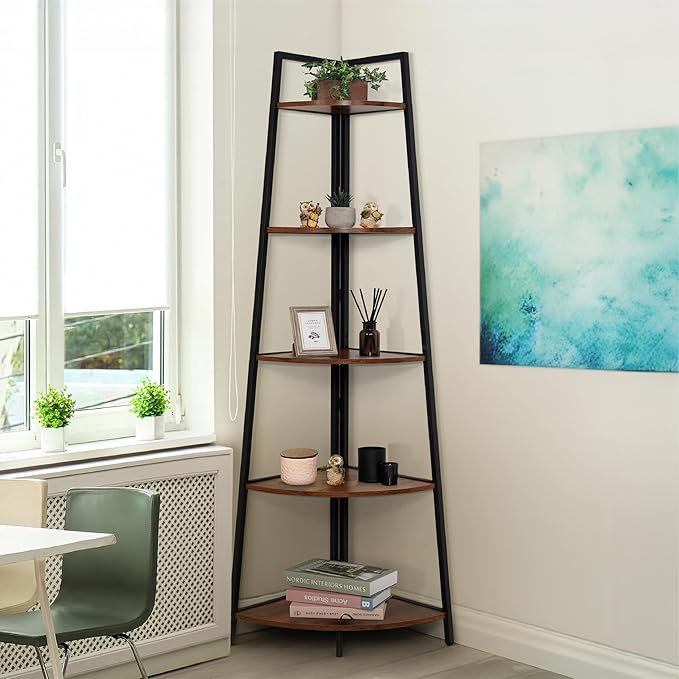 CAPHAUS Tall Corner Shelf Stand, 5-Tier Display Shelves, Ladder Corner Wood by CAPHAUS