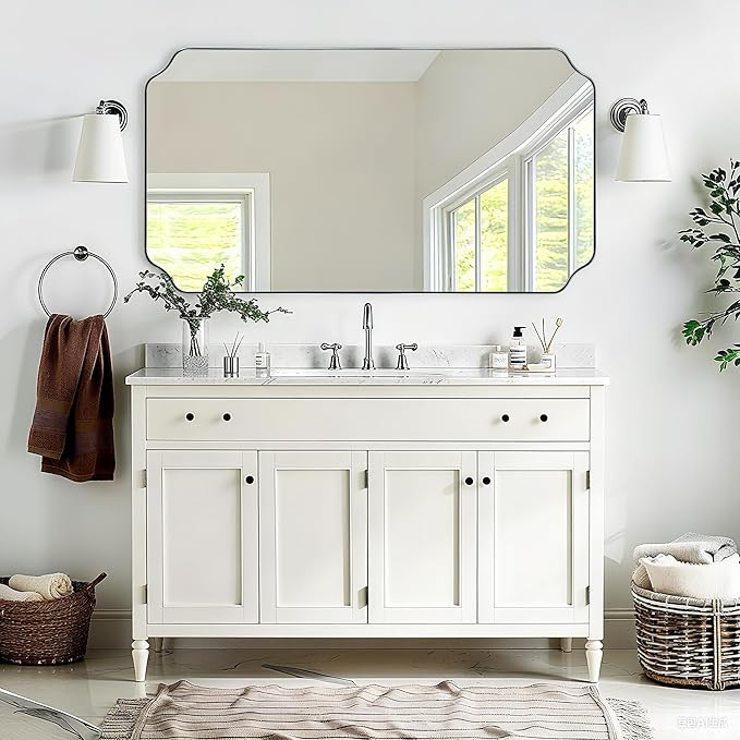 ANDY STAR 30"x55" Large Bathroom Mirror, Chrome Scalloped Mirror - Image 3