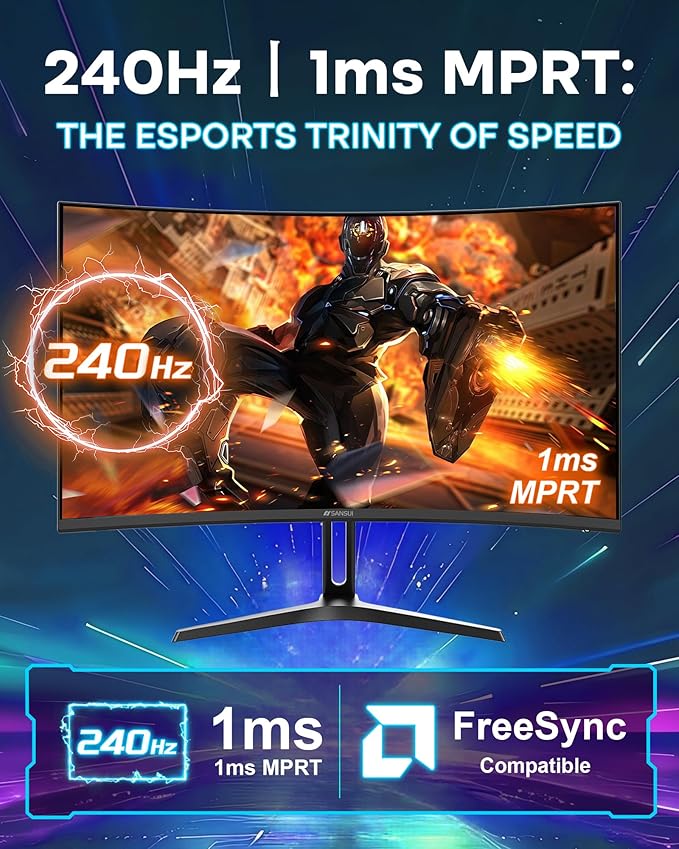 SANSUI 24 Inch Curved 240Hz Gaming Monitor FHD 1080P, 1500R Curve Computer - Image 3