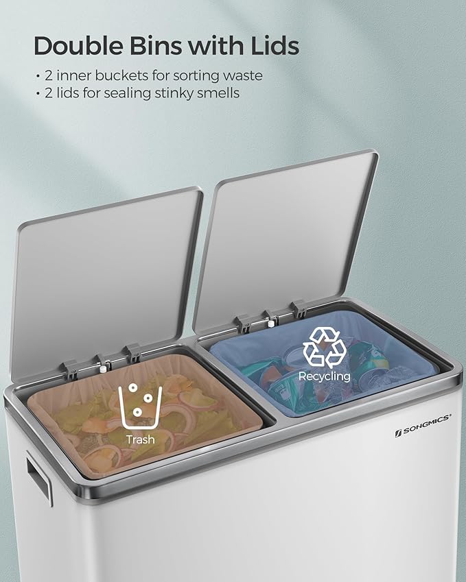 SONGMICS Trash Can, 2 x 8 Gallon Garbage Can - Image 3