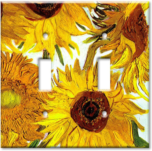 Double Gang Toggle Decorative Metal Wall Plate - Switch Plate - Van Gogh: Sunflowers - (Made in USA)