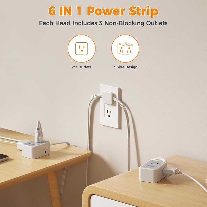 TESSAN Twin Extension Cord 12 FT, Double Ended Flat Plug Surge Protector Power - Image 3