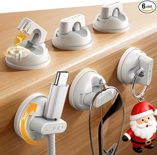 6-Pack Rotatable Cord Holder for Nightstand, LISEN 360°Rotating Magnetic Clips by Lisen