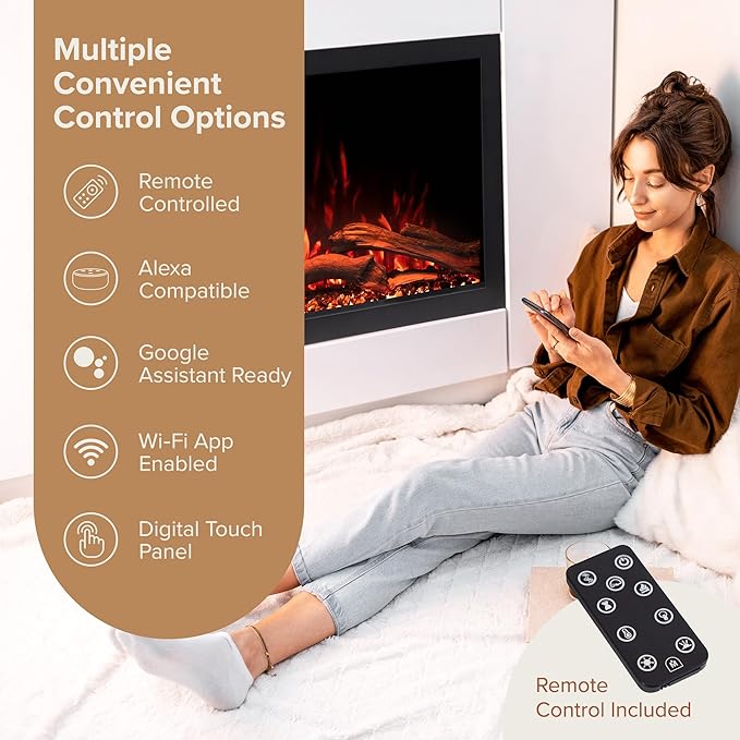 Modern Ember Highmark Traditional 33 Inch Built-in Smart Electric Fireplace - Image 3
