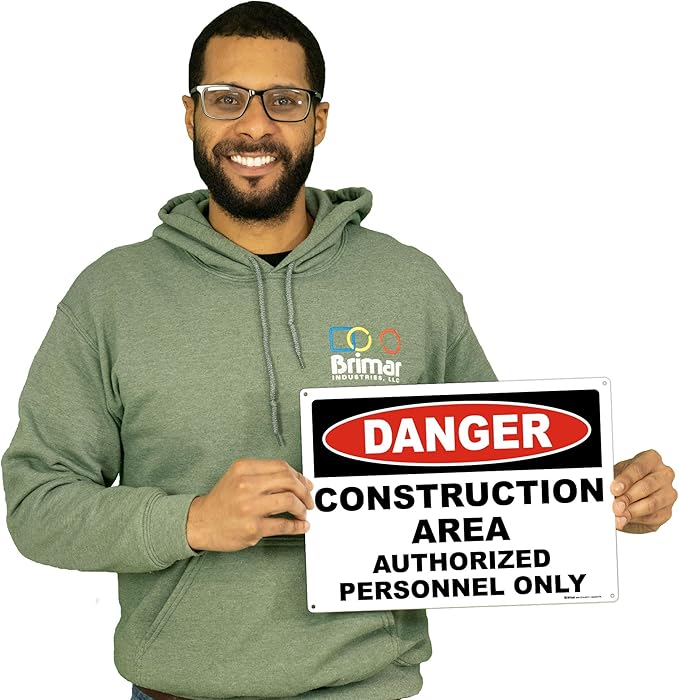 Brimar 14"x10" Danger Construction Area Safety Sign - Image 3