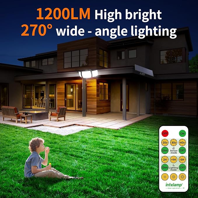 intelamp Solar Flood Lights Outdoor Waterproof, 2 Pack 6000mAh 1200LM Solar - Image 3