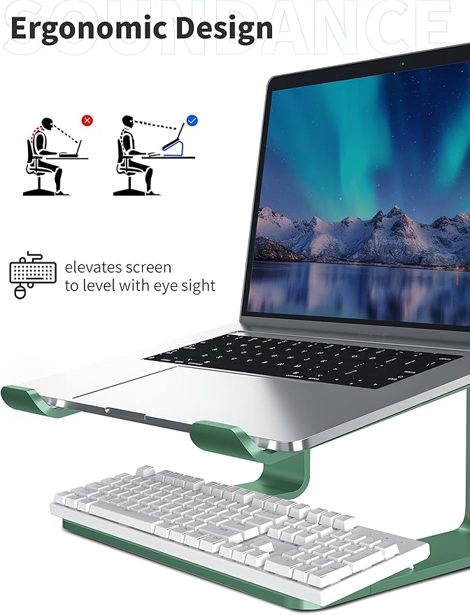 SOUNDANCE Laptop Stand, Aluminum Computer Riser, Ergonomic Laptops Elevator - Image 3