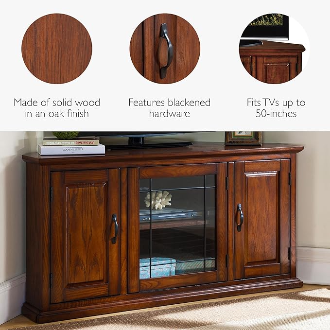 Leick Home 80385 Leaded Glass Three Door Corner TV Stand - Image 5
