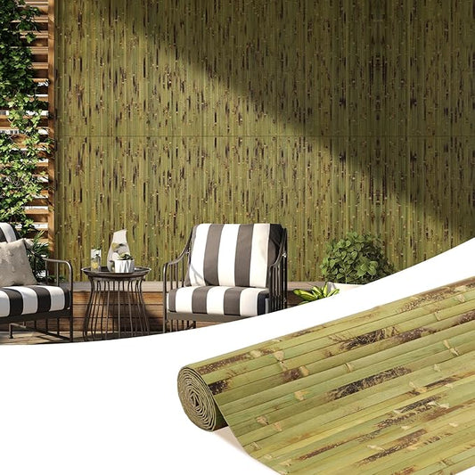 OUZUGIE 1 Pack 96x48 Inch Natural Bamboo Wall Panel – Green Burned Pole Wrap by OUZUGIE