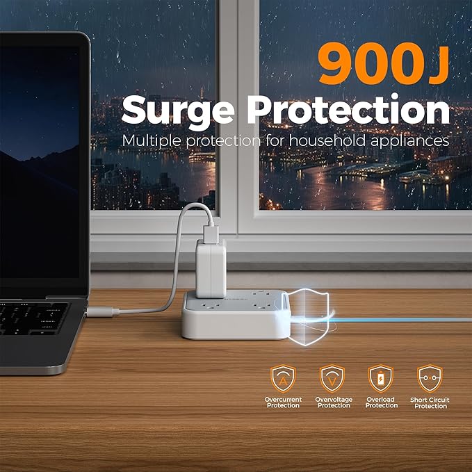 TESSAN Surge Protector Flat Extension Cord 5Ft, Flat Plug Power Strip - Image 2