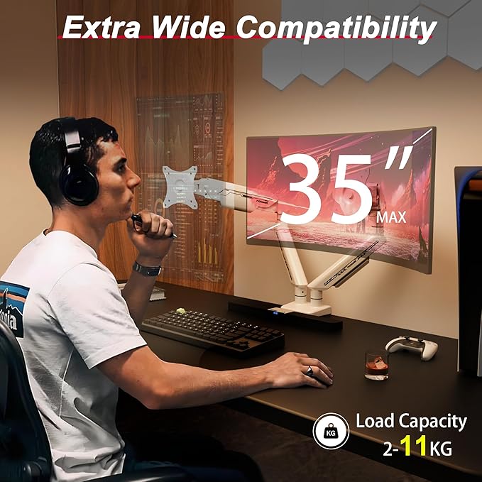 Fydeamer Dual Monitor Arm for 17-35" Screens up to 24.2 lbs, Ergonomic Gas - Image 5