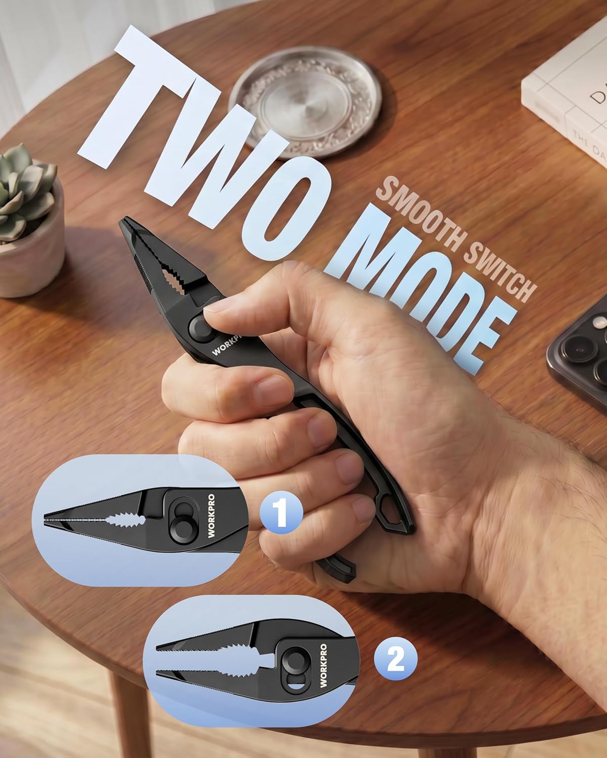WORKPRO 4.5 Inch Long Nose Slip Joint Pliers, Small Pliers for Tight Spaces | Long Nose for Greater Reach, Alloy Steel, Two-Position, Anti-Rust Coating, Precision Grip, Pocket Size, Everyday Carry