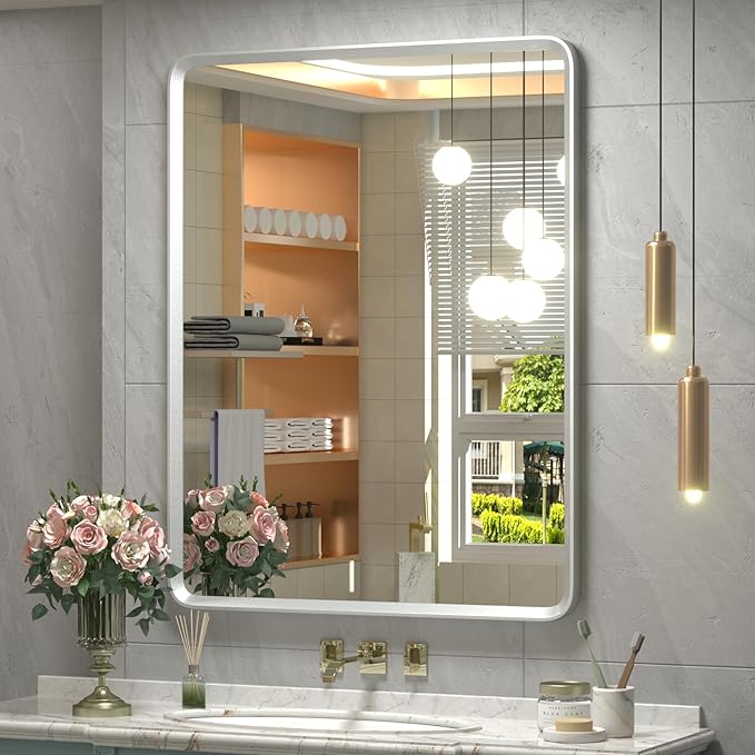 24x32 Silver Bathroom Mirror, Rounded Rectangle Mirror by GOLOMO