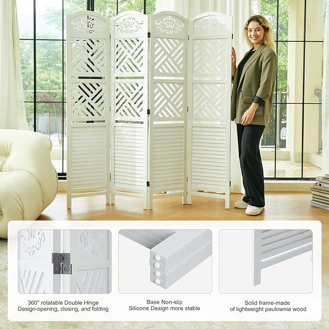 Svimi Room Divider with Shelves, 68.9inch Wood Carved and Louvered Wall Divider - Image 2
