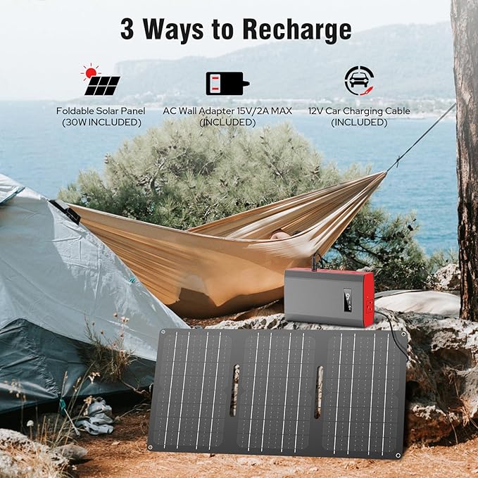 Portable Power Station with Foldable Solar Panel Charger 30W, 120W Camping - Image 9