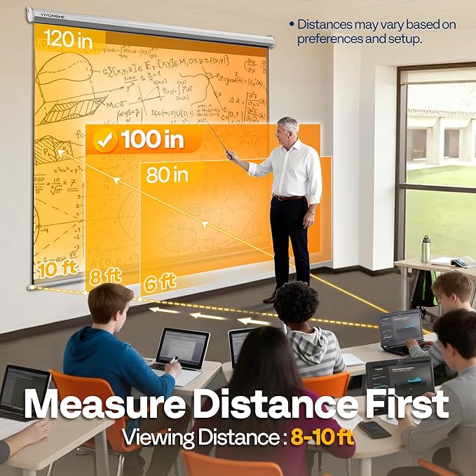 VIVOHOME 100 Inch 16:9 Pull Down Projector Screen, HD 4K Retractable Movie - Image 5