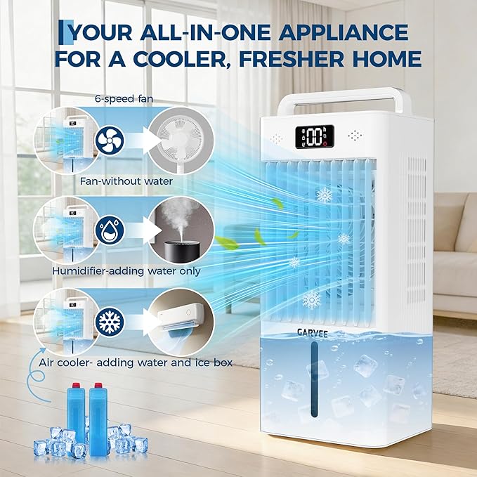Portable Evaporative Air Cooler, 2.6Gal Touch Screen Cooler Fan - Image 3