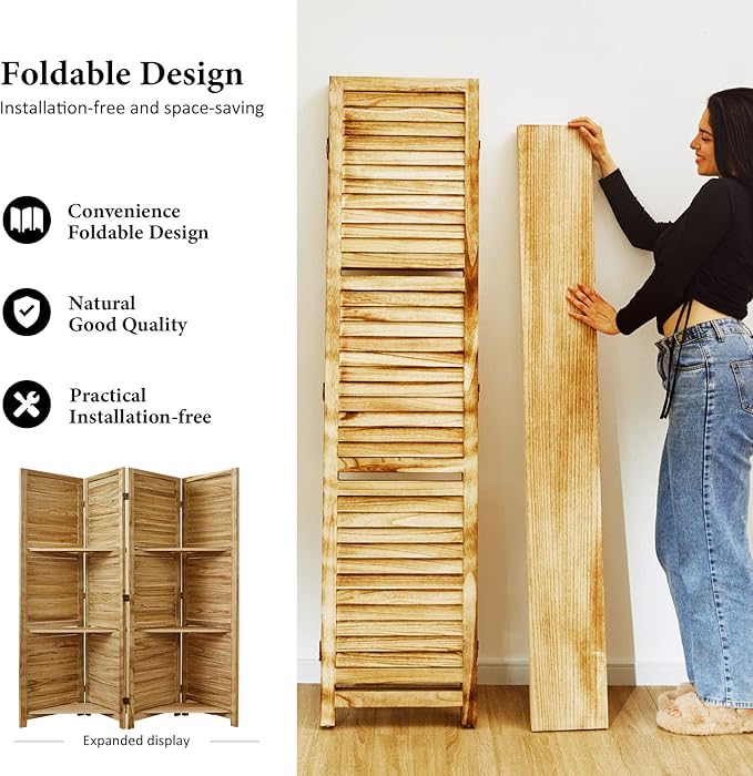 Partition Room Dividers, 67 * 51inch Folding Wood Privacy Screen - Image 4