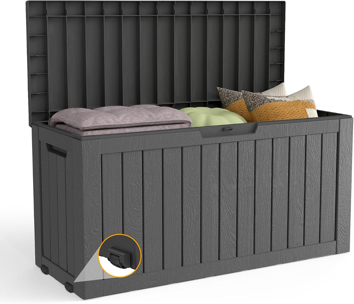 outdoor storage box waterproof with wheels, 76 gallon, main product view