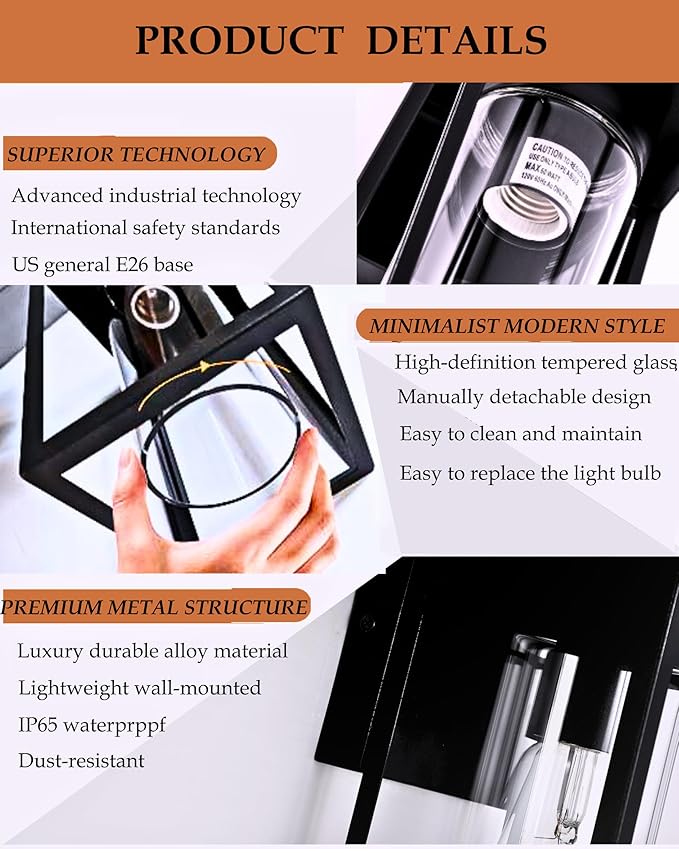 LWSOY 2-Pack Outdoor Wall Light Fixtures, Waterproof Exterior Wall Lanterns - Image 5