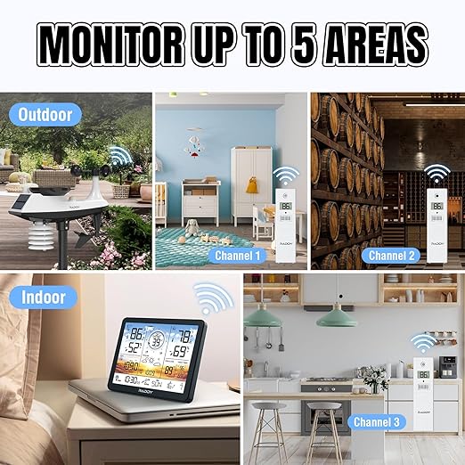 Raddy AG7 Weather Station Wireless Indoor Outdoor Thermometer, 7.4'' Digital - Image 3