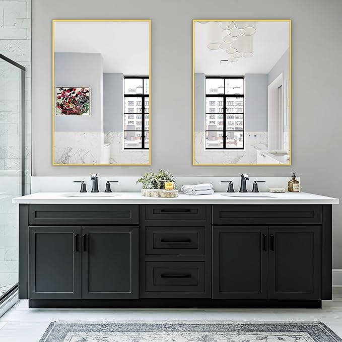 Bathroom Vanity Mirror for Wall, 2 Pack 36" x 24" Metal Framed Rectangular - Image 2