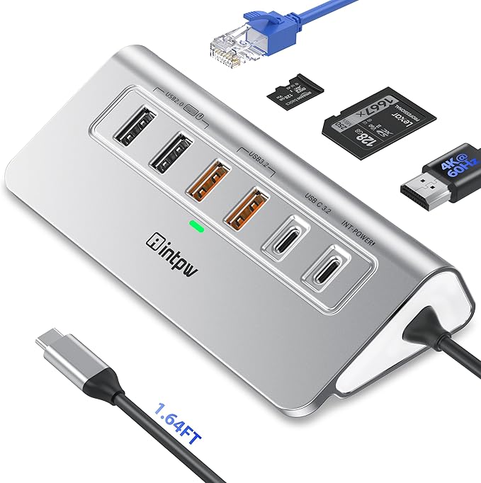 intpw P9R PRO USB C Hub Ethernet, 10 in 1 USB Docking Station 10Gbps by intpw