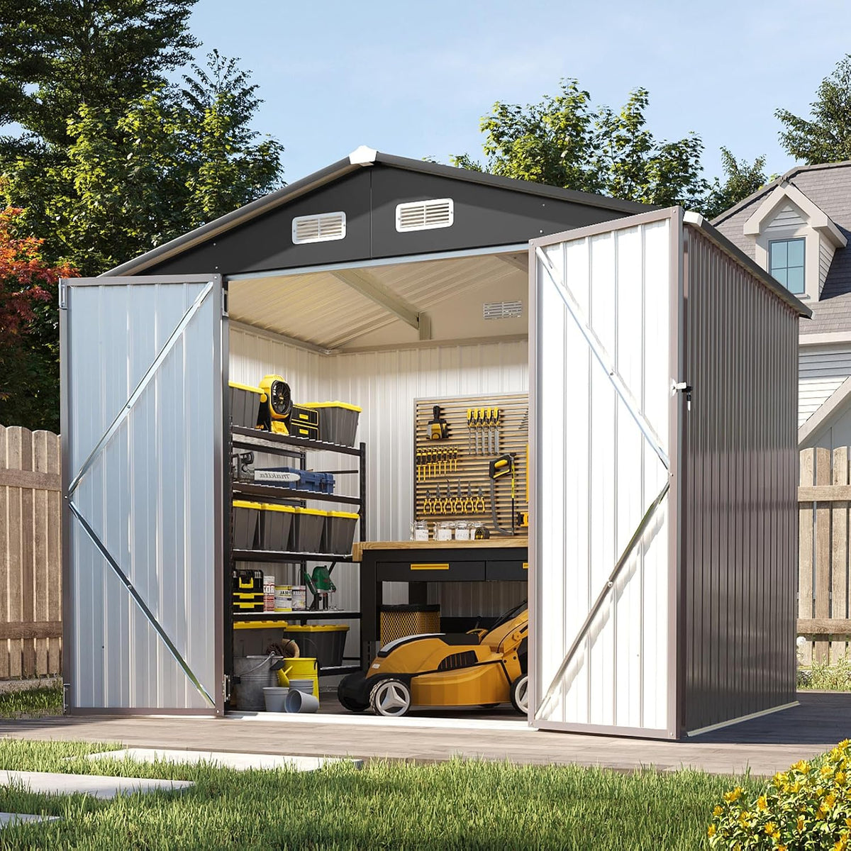 aoxun 8x6 ft shed outdoor storage shed, brown, main product view