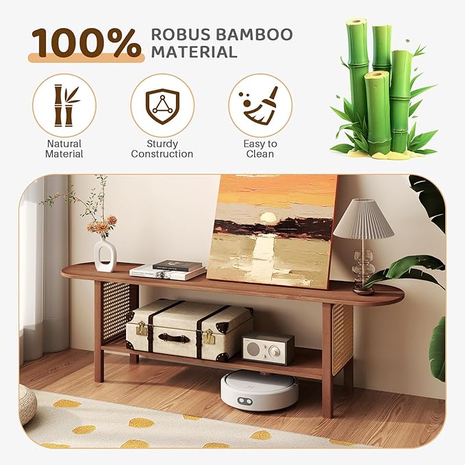 HollyHOME Bamboo TV Stand with Storage - Image 7