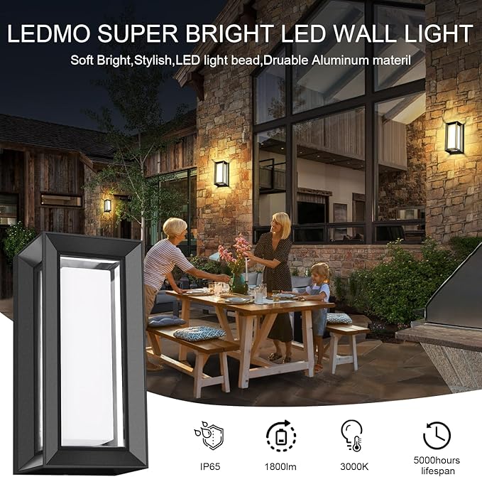 ledmo Outdoor Wall Light 1800Lm Modern Outdoor Porch Light 3000K Bright - Image 3