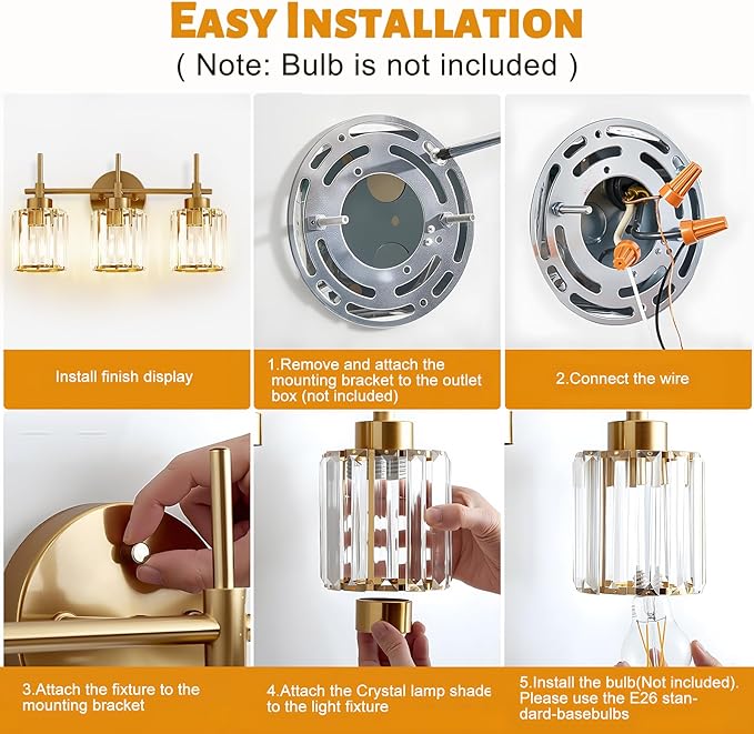EJIAXIN Bathroom Lighting Fixtures, 3 Light Gold Bathroom Light Fixtures - Image 5