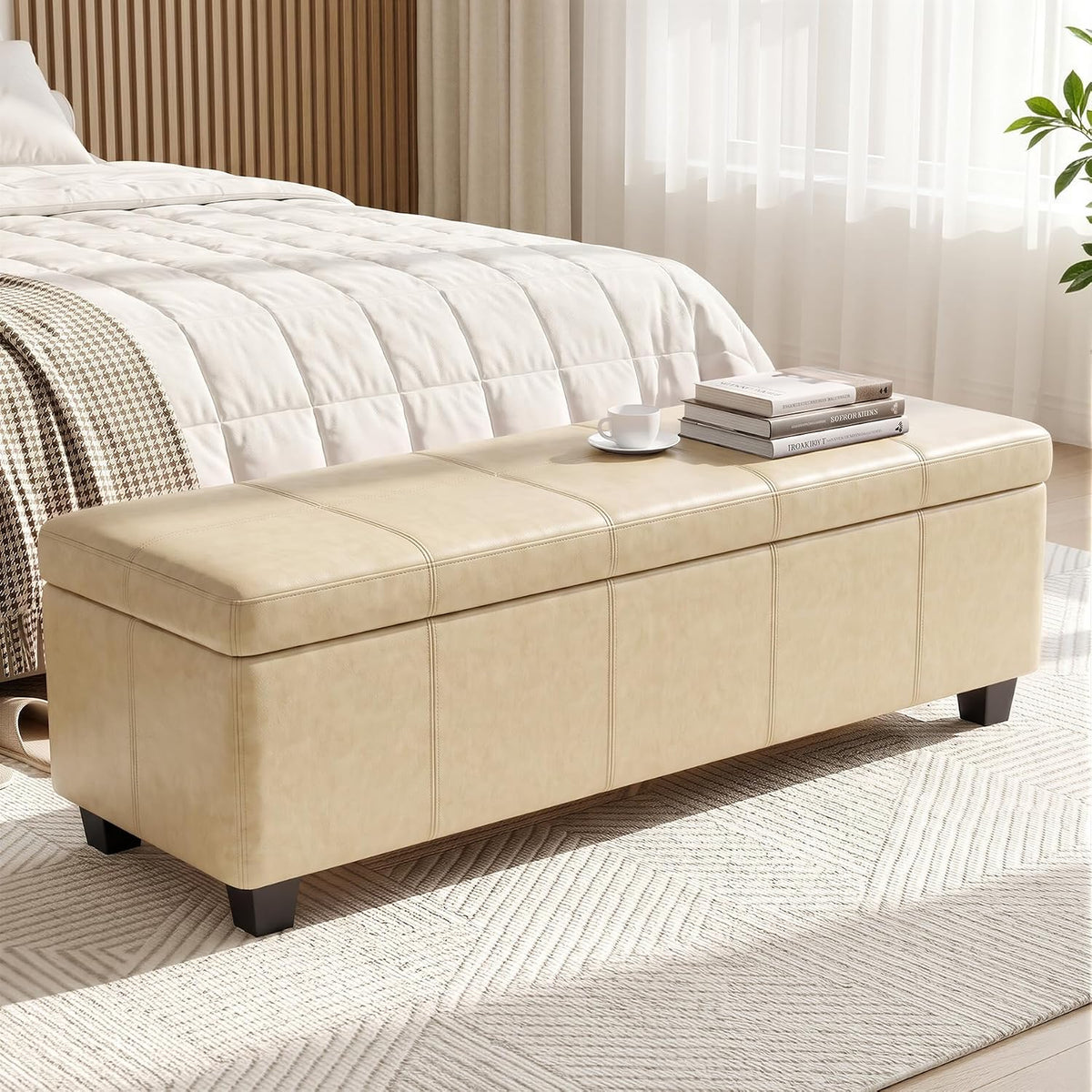51 inch storage ottoman bench,pu leather oversized bench, main product view