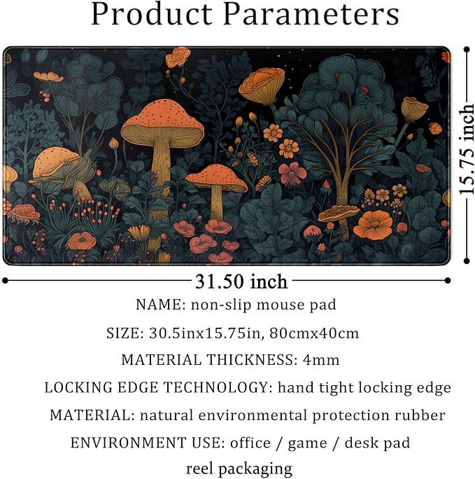 Mushroom Retro Mouse pad Desk Mat Dark Vintage Floral Forest Pad XXL, Aesthetic - Image 6