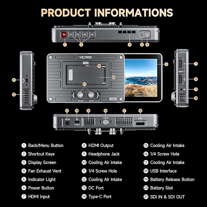 VILTROX DC-X3 2000 Nits SDI Camera Field Monitor, 4K HDMI 6 inch Touchscreen On - Image 9