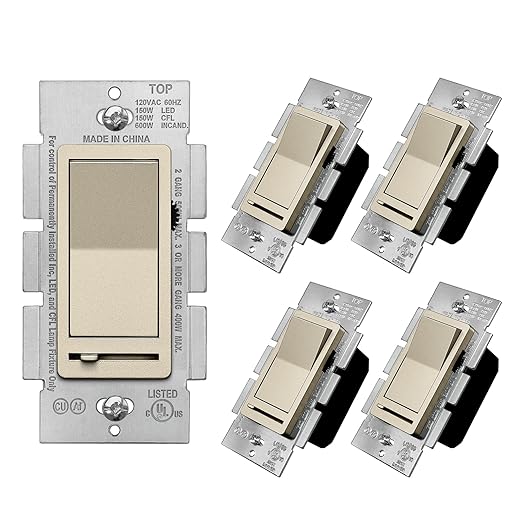 BESTTEN 5 Pack Matte Champagne Gold Dimmer Light Switch, Single Pole or 3-Way by BESTTEN