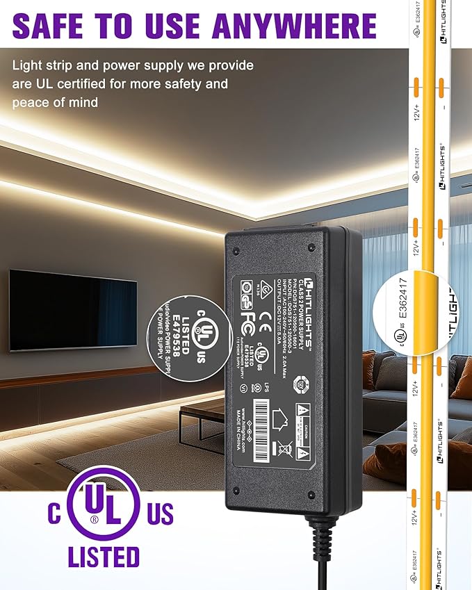 HitLights White COB LED Strip Lights Kit 4000K, Dimmable Tape Light - Image 4