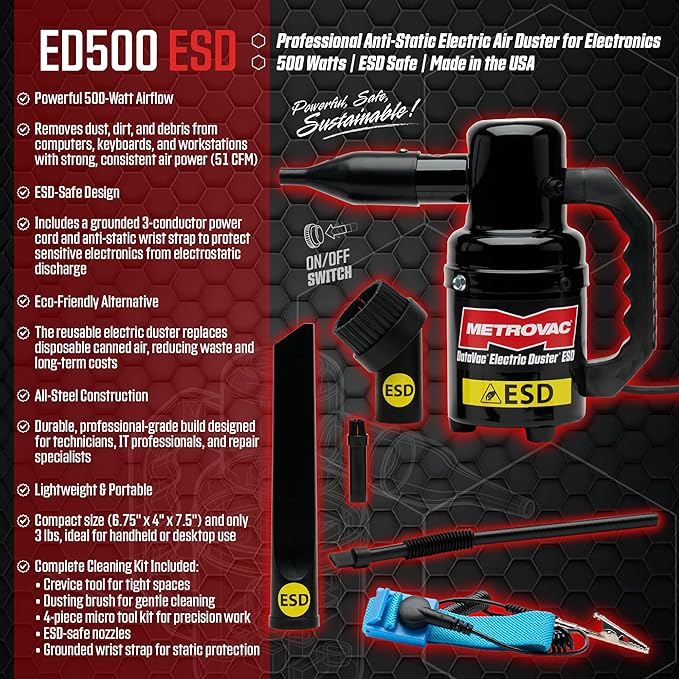 MetroVac DataVac ED-500-ESD Electric Air Duster | Antistatic Computer Air Blower - Image 6