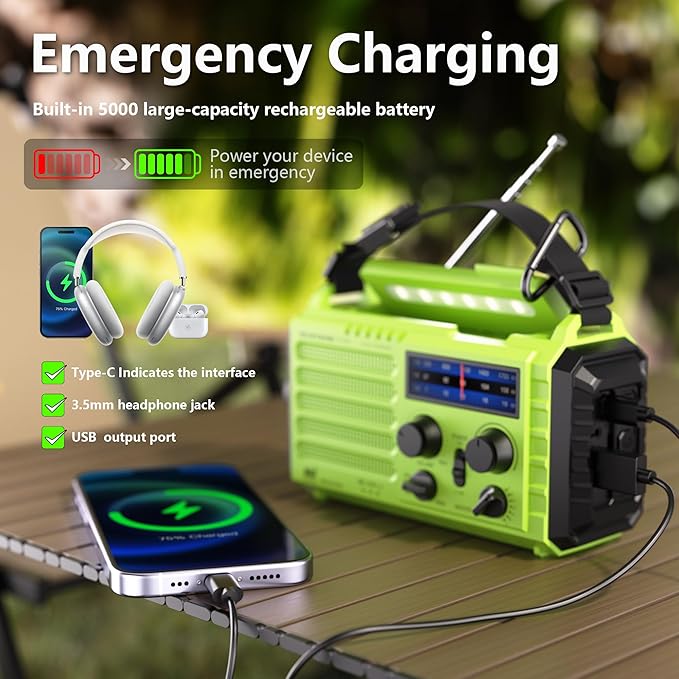 Mesqool Emergency Radio 5 Way Powered, 5000mAh/18500mWh Survival Solar Hand - Image 3