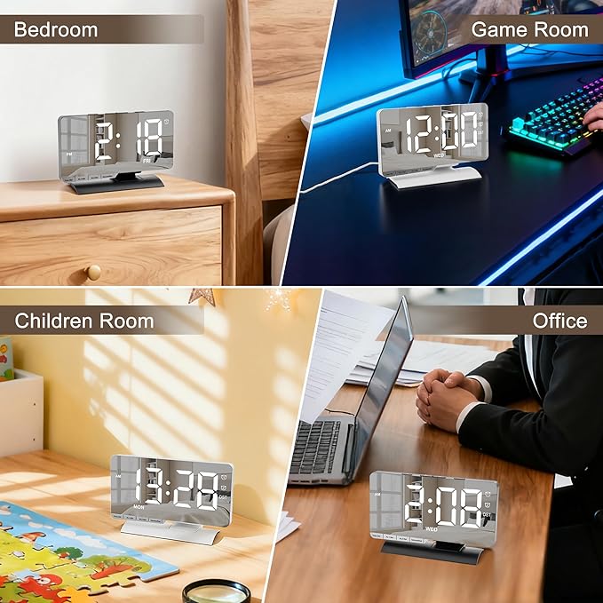 SZELAM Digital Clock, Alarm Clock Bedside, 7.3'' Large LED Mirror - Image 8