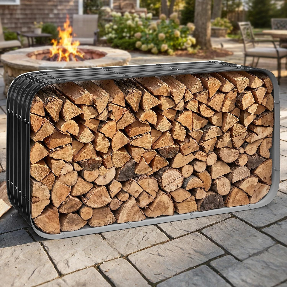 66" cuboid metal sheet firewood rack outdoor or, main product view