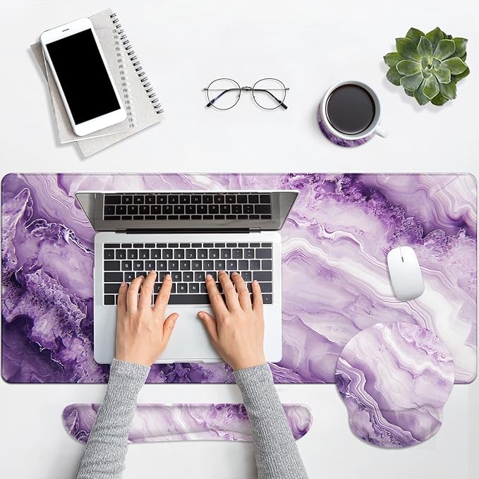 Britimes Purple Pink Marble Gold Keyboard Mouse Pad Set 4in1 Large - Image 7