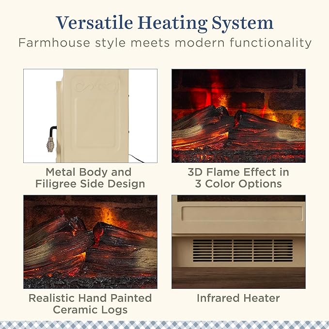 Country Living Infrared Freestanding Electric Fireplace Stove Heater in Cream | - Image 5