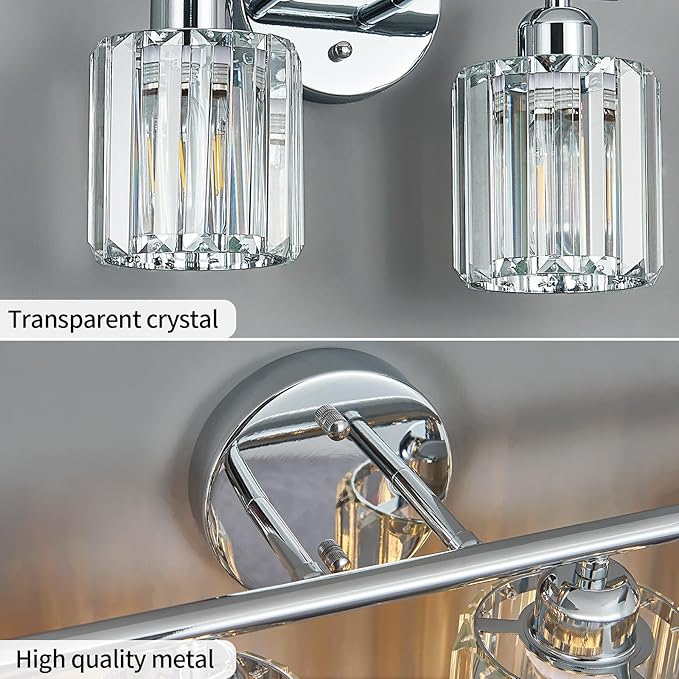 FDPBY Modern 4 Light Crystal Vanity Light, Chrome Vertical Bathroom Light - Image 5