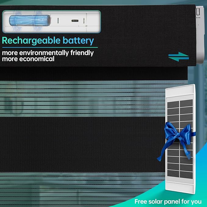 Motorized Zebra Blinds, Solar Powered Dual Layer Automatic Shades - Image 2